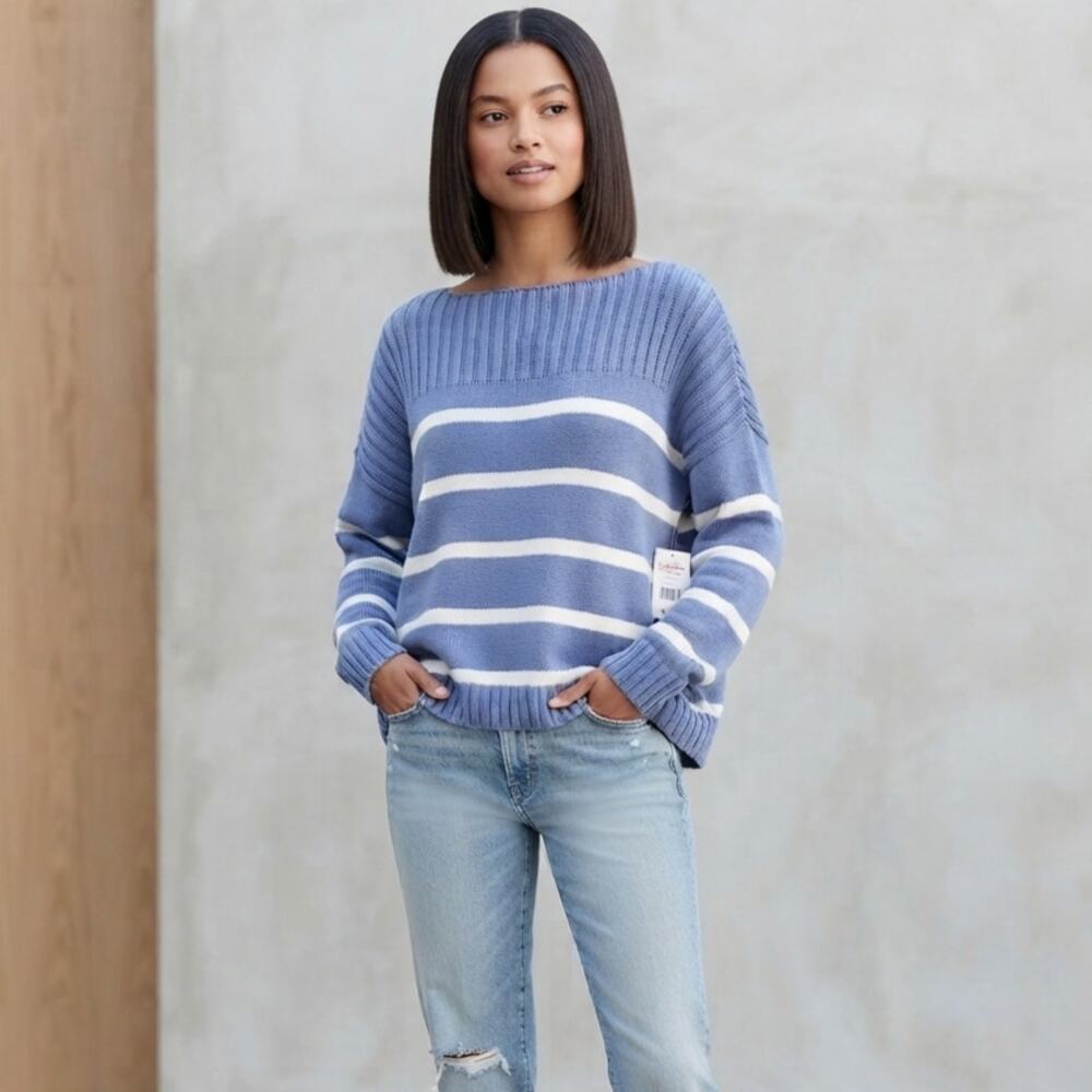 NWT Lucky Brand Boatneck Striped Knit Sweater. Size L. Ret. $90